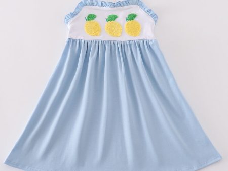 Blue lemon french knot girl dress on Sale