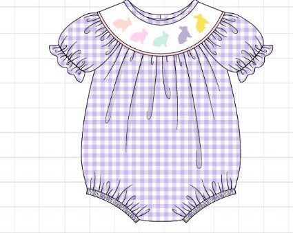 Purple bunny embroidery smocked girl bubble Online Hot Sale