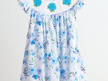 Blue rose hand smocked print dress Hot on Sale