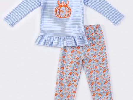 Blue stripe pumpkin applique girl set Online