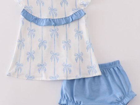 Blue bow ruffle girl bloomer set Sale