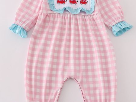 Valentine s day heart envelope embroidery plaid girl romper For Discount