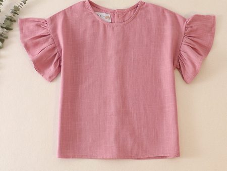 Purple ruffle linen girl top Supply