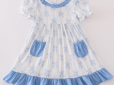 Blue bow ruffle girl dress Discount