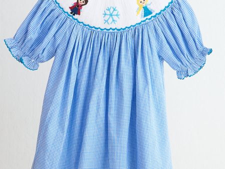 Blue snow princess hand smocked gingham dress Online Sale