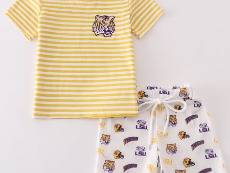 Yellow tiger embroidery LSU boy set Cheap