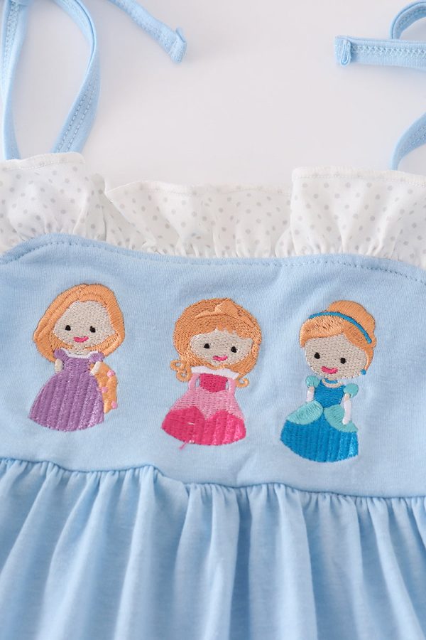 Blue princess embroidery ruffle girl set Sale