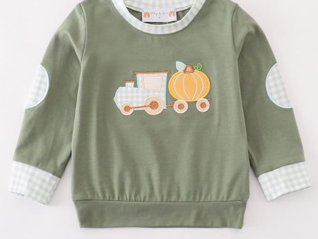 Green train pumpkin applique boy top For Discount