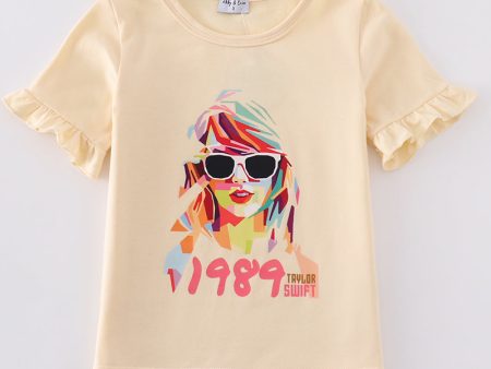 Cream music fan print girl top For Sale