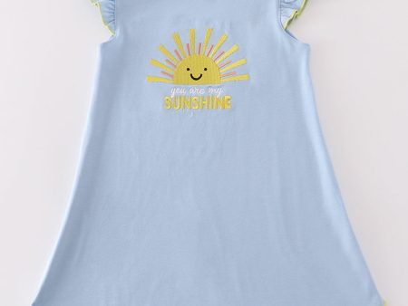 Blue you are my sunshine applique girl dress Fashion