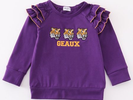 Purple geaux embroidery girl ruffle top Sale