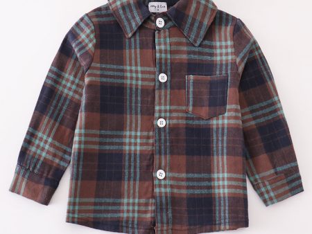 Brown plaid boy button down shirt Online now