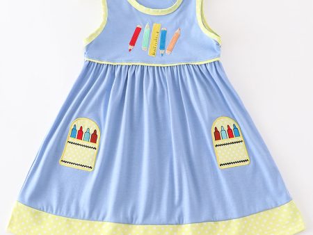 Blue crayon embroidery strap dress Sale