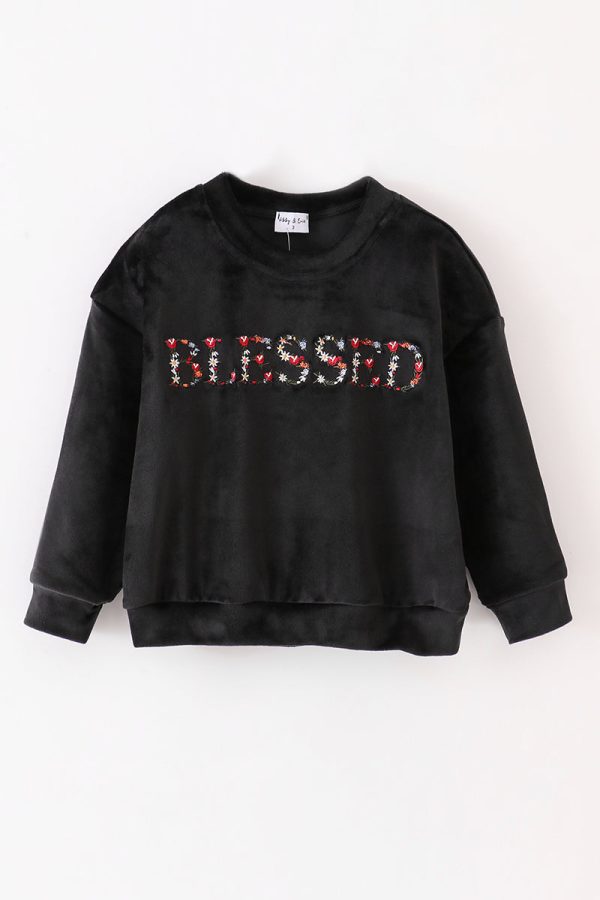 Black velvet blessed embroidery mom&me sweatshirt Discount