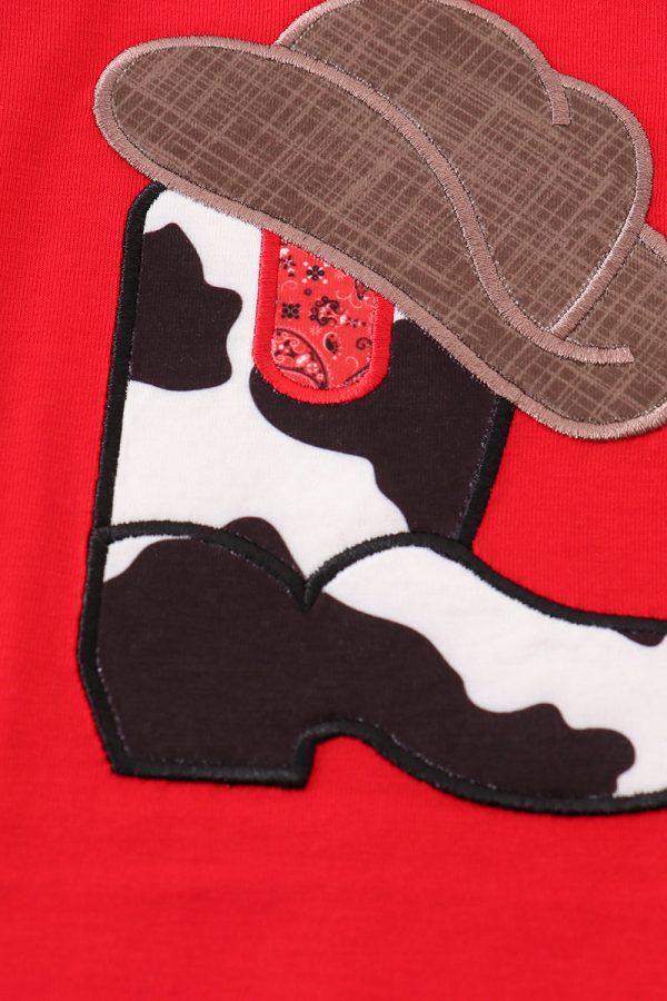 Red boots applique boy top For Discount