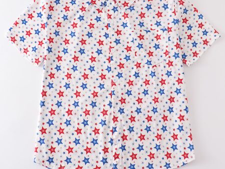 Red patriotic star print men shirt For Discount