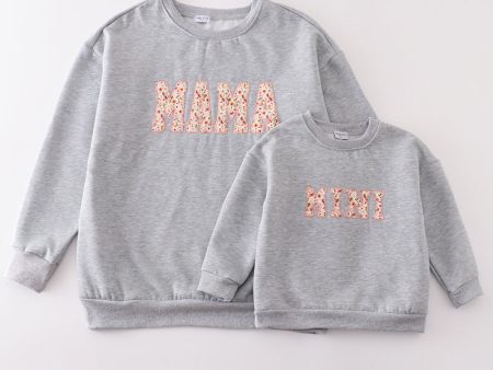 Gray MAMA&MINI applique fleece mom&me sweatshirt Sale