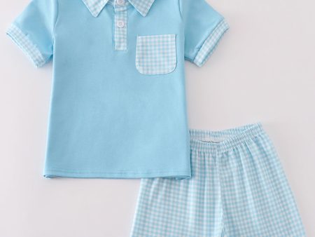 Blue gingham boy shorts set on Sale