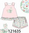 Pink floral bunny applique girl set Discount