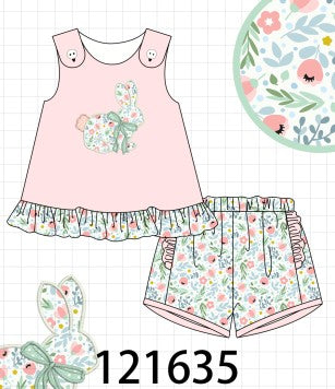 Pink floral bunny applique girl set Discount