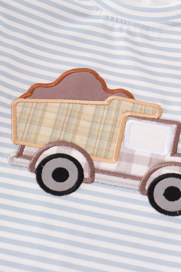 Blue stripe muck car applique boy top Hot on Sale