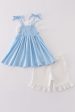 Blue princess embroidery ruffle girl set Sale