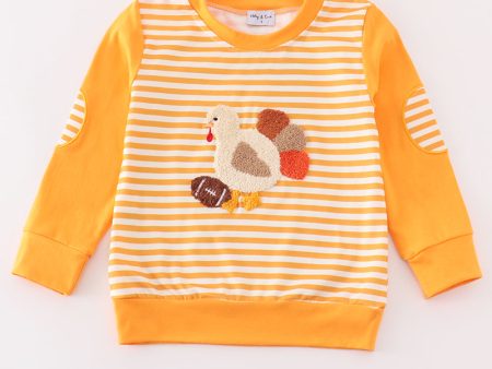 Yellow stripe thanksgiving turkey french knot boy top Online now