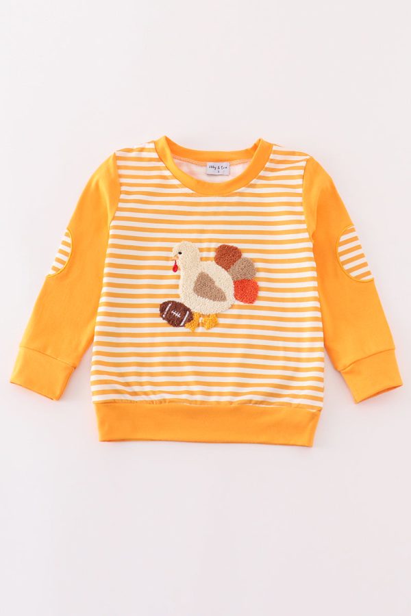 Yellow stripe thanksgiving turkey french knot boy top Online now