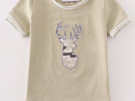 Camouflage deer applique boy top Cheap