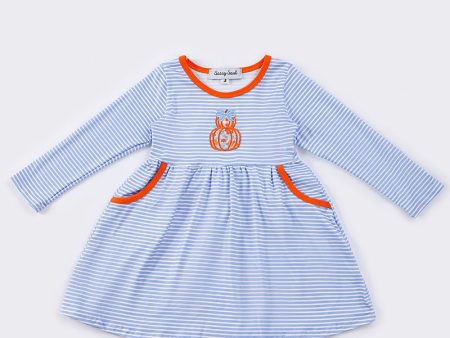 Blue stripe pumpkin applique girl dress Online