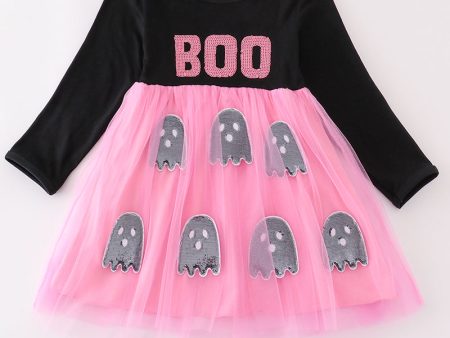 Black halloween boo sequin tutu dress Online