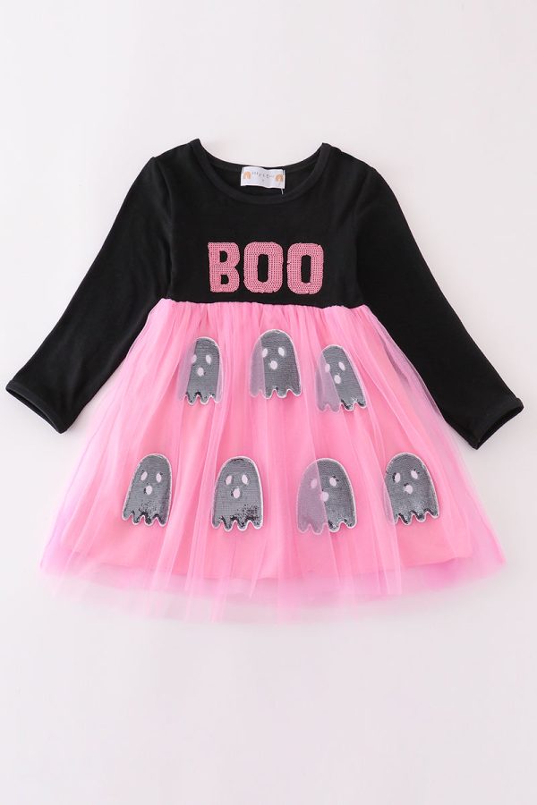 Black halloween boo sequin tutu dress Online