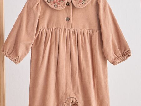 Beige floral embroidery velveteen girl romper Hot on Sale