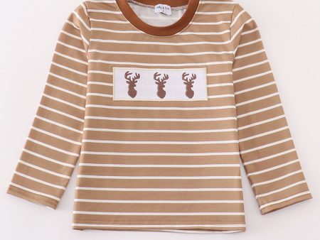 Brown stripe antler embroidery boy top Hot on Sale