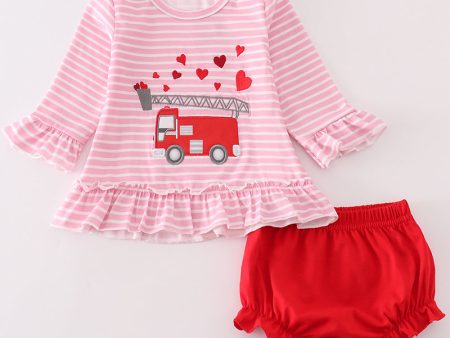 Valentine s day fire truck applique girl bloomer set Online