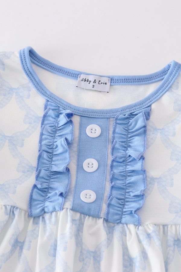 Blue bow girl pants set Hot on Sale