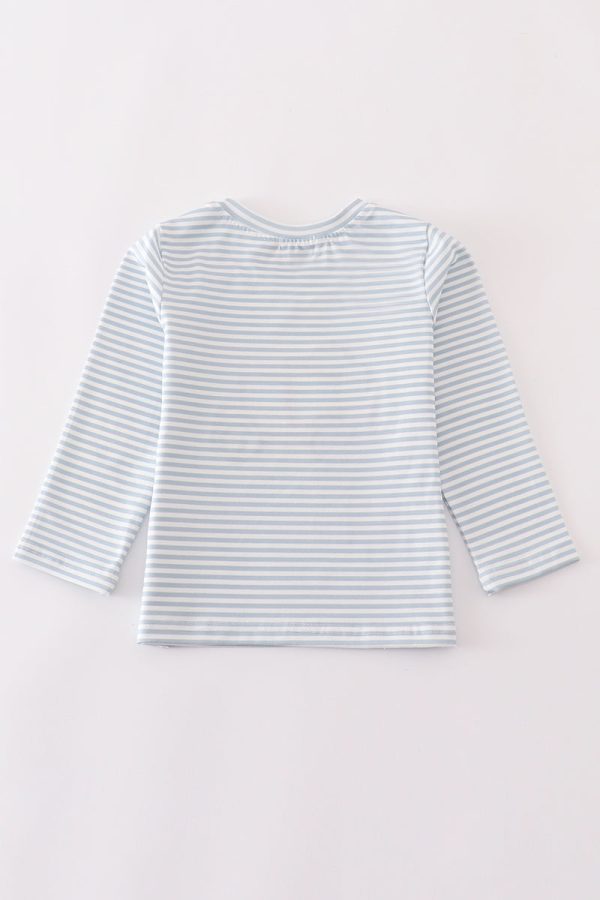 Blue stripe muck car applique boy top Hot on Sale