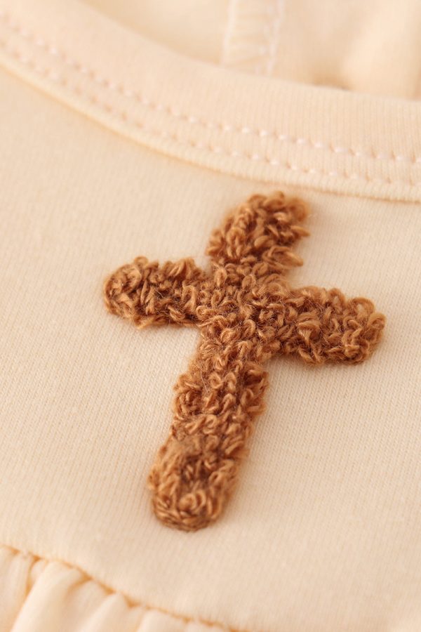 Beige easter cross french knot girl dress Sale