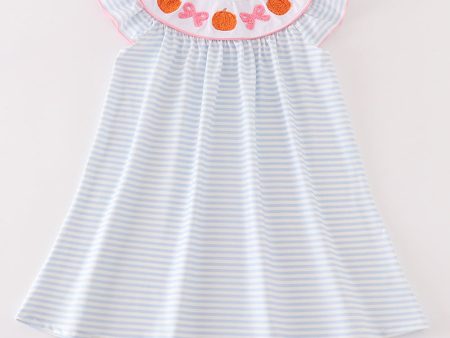 Blue stripe pumpkin french knot dress on Sale