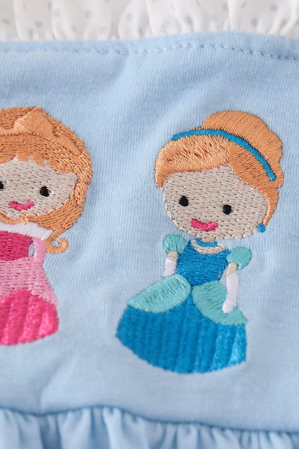 Blue princess embroidery ruffle girl set Sale