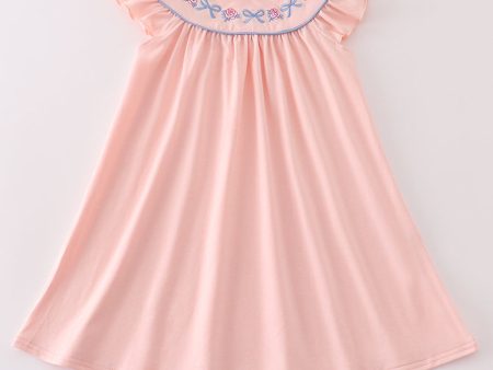 Pink rose bow embroidery dress Hot on Sale