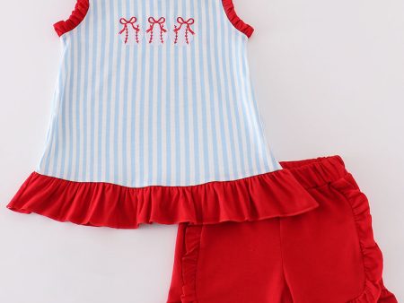 Blue stripe baseball embroidery girl set Cheap