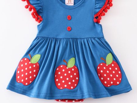 Blue apple applique back to school girl bubble Online Sale