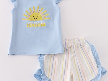 Blue you are my sunshine applique girl set Online Hot Sale