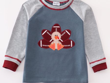 Blue turkey applique boy raglan top Discount