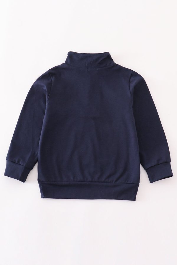 Navy character embroidery zip boy pullover Sale