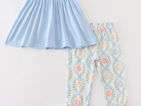 Blue pumpkin embroidery girl ruffle pants set Online