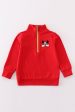 Red character embroidery boy zipper pullover For Cheap