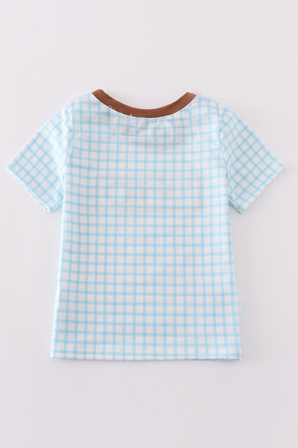 Blue easter cross sheep embroidery boy top Hot on Sale