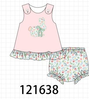 Pink floral bunny applique girl bloomer set Online Hot Sale